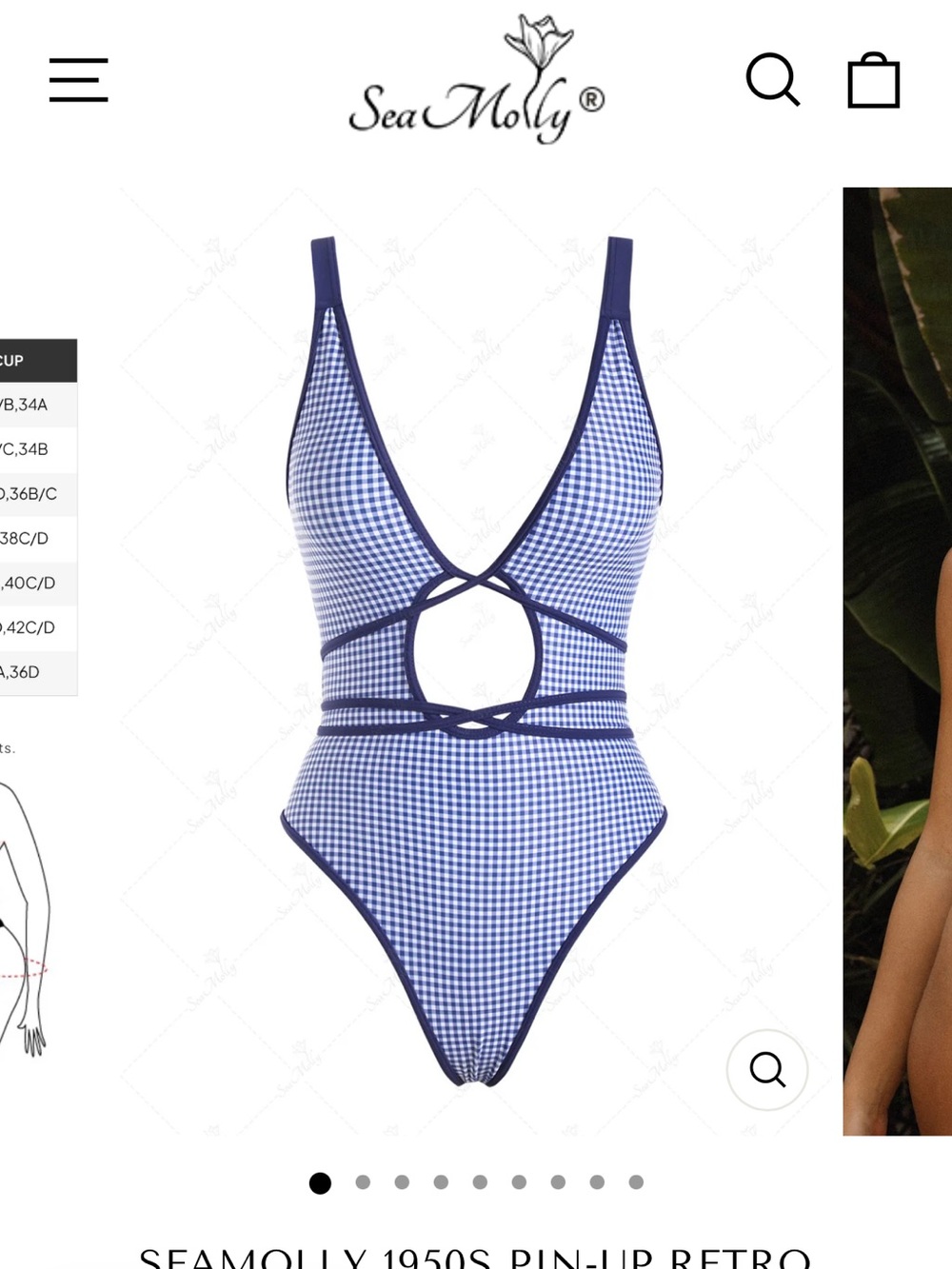 NWT XS Seamolly Blue Gingham One-Piece Swimsuit with Navy Trim